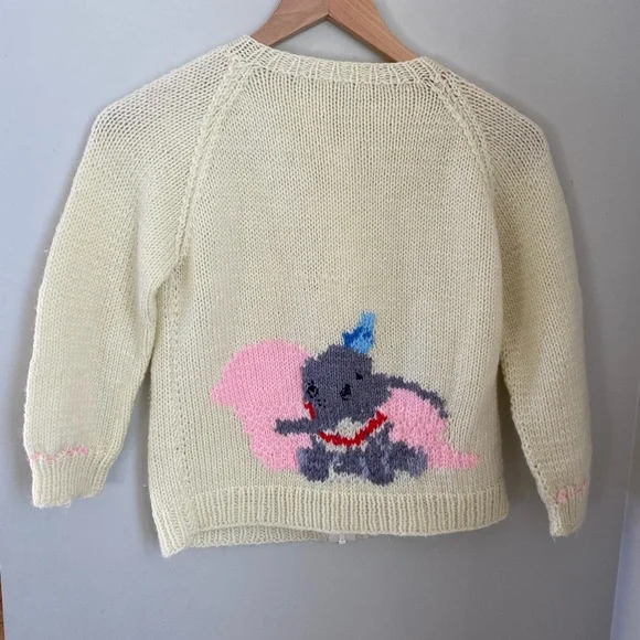 Vintage Hand-Knit Dumbo Zip Cardigan Size 6-7 (approx) - Picture 2 of 12